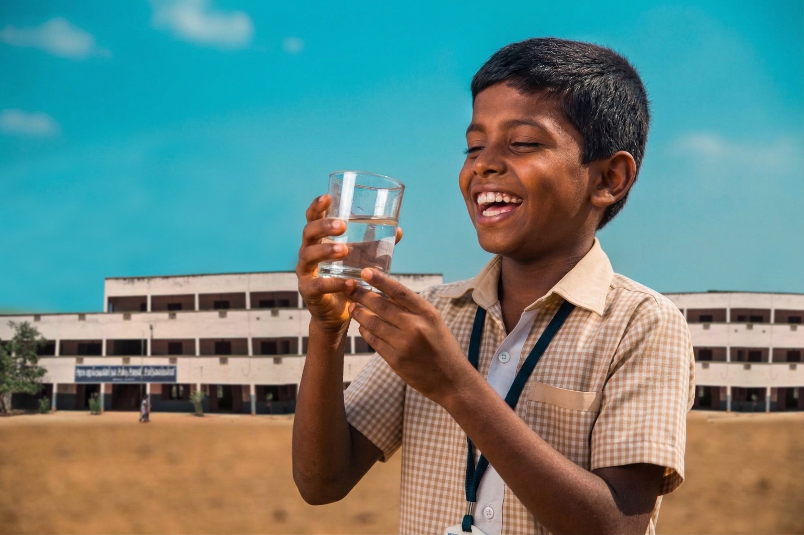 Student drinking clean water